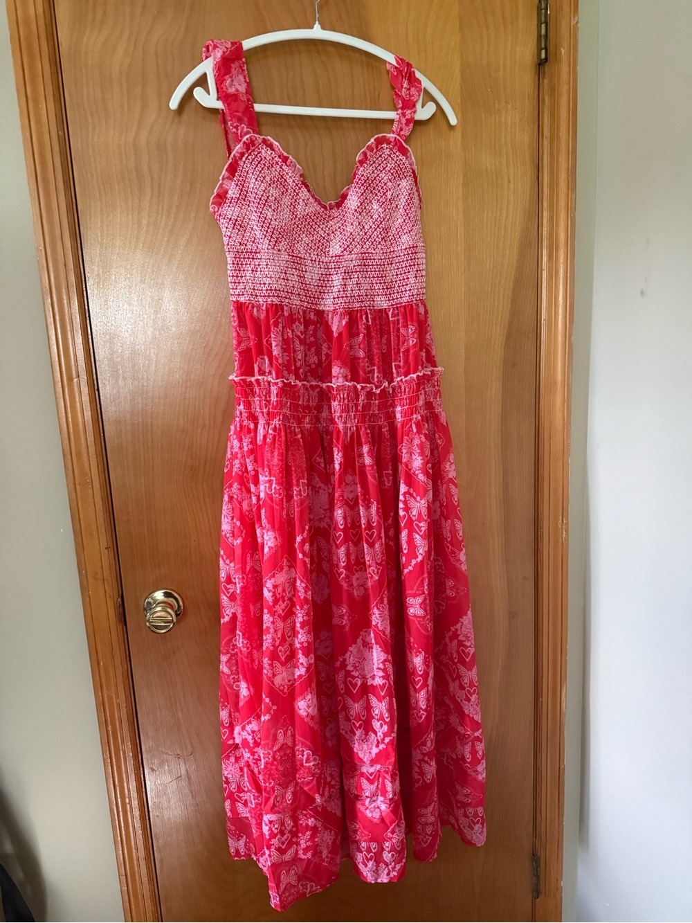 Women’s Red Smocked Sundress with Heart Print